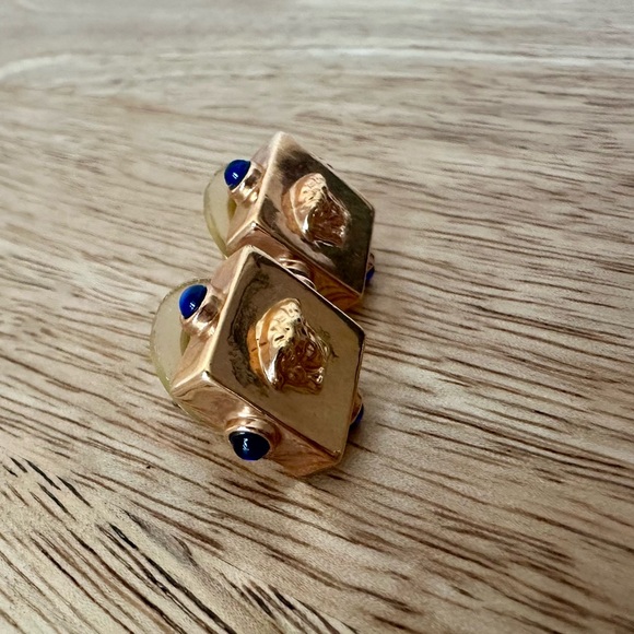 Versace Medusa Head Gold Plated Earrings with Blue Stones